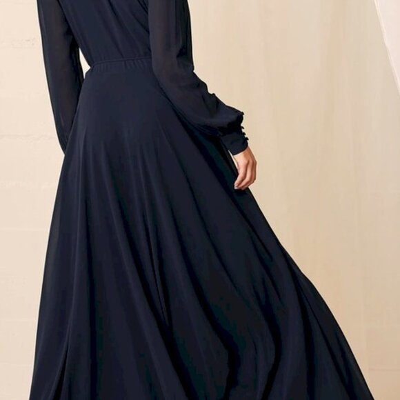 Lulus My Whole Heart Dark Navy Blue Long Sleeve Wrap Dress Medium NWOT - Picture 4 of 7